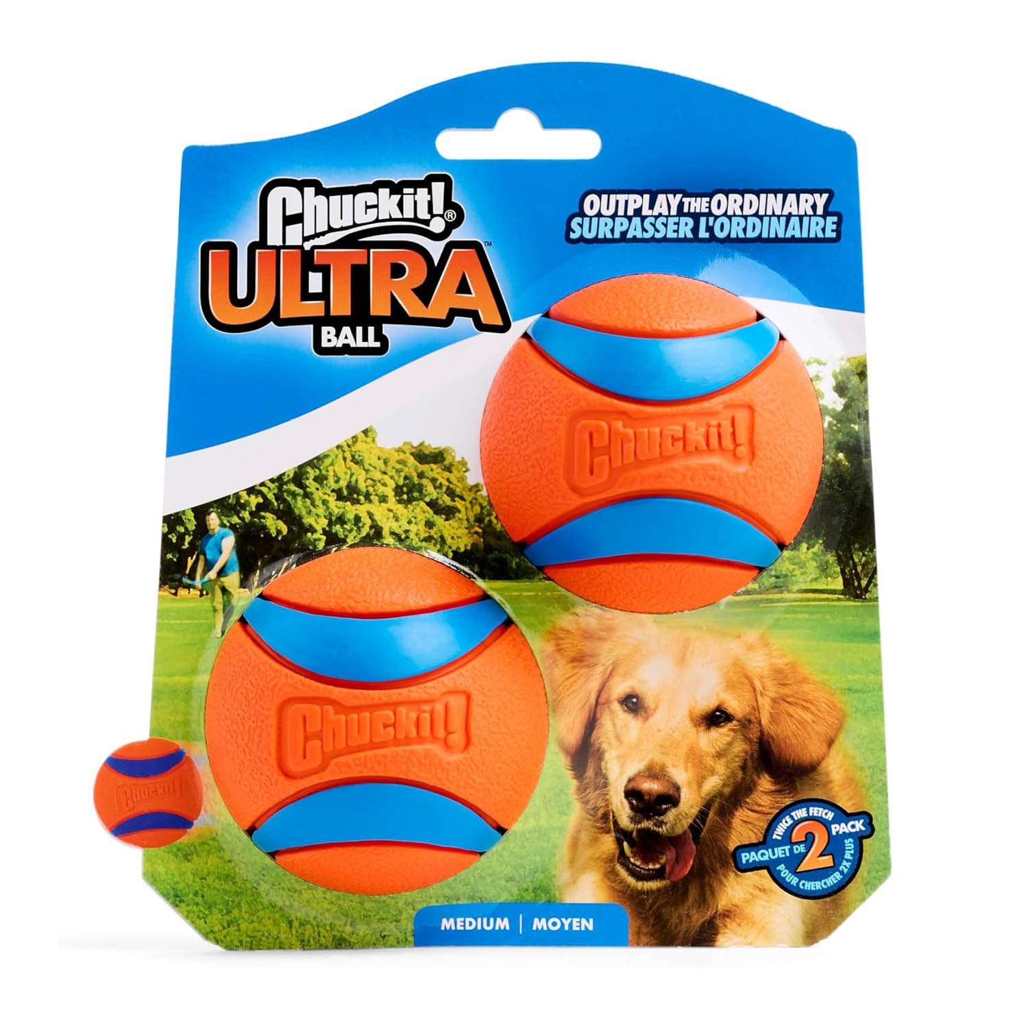 ChuckIt! Ultra Ball Dog Toy, Durable High Bounce Floating Rubber Dog Ball, Launcher Compatible Toy For Dogs, Medium (Pack of 2)