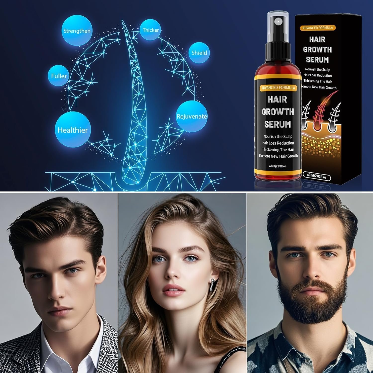 YaaHei Minoxidil 5% Men and Women Hair Growth Oil Spray, Refreshing and Easy to Manage 60ml - Image 3