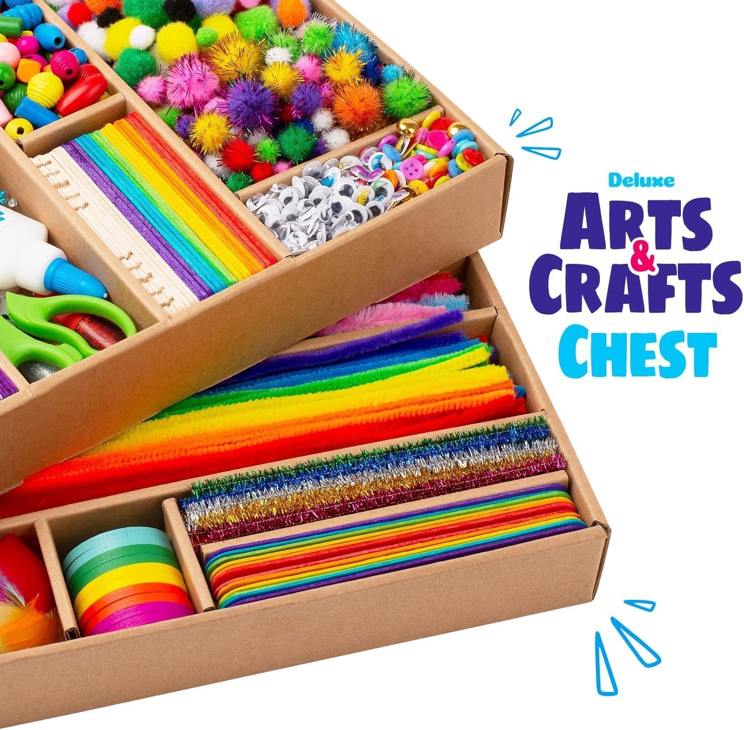 Blue Squid Arts & Crafts Chest - 3000+ pcs Deluxe Craft Supplies Box, 2 Drawers, 18 Compartments - Boys Age 4 5 6 7 8 9 10 11 12, School Art Set - Image 6