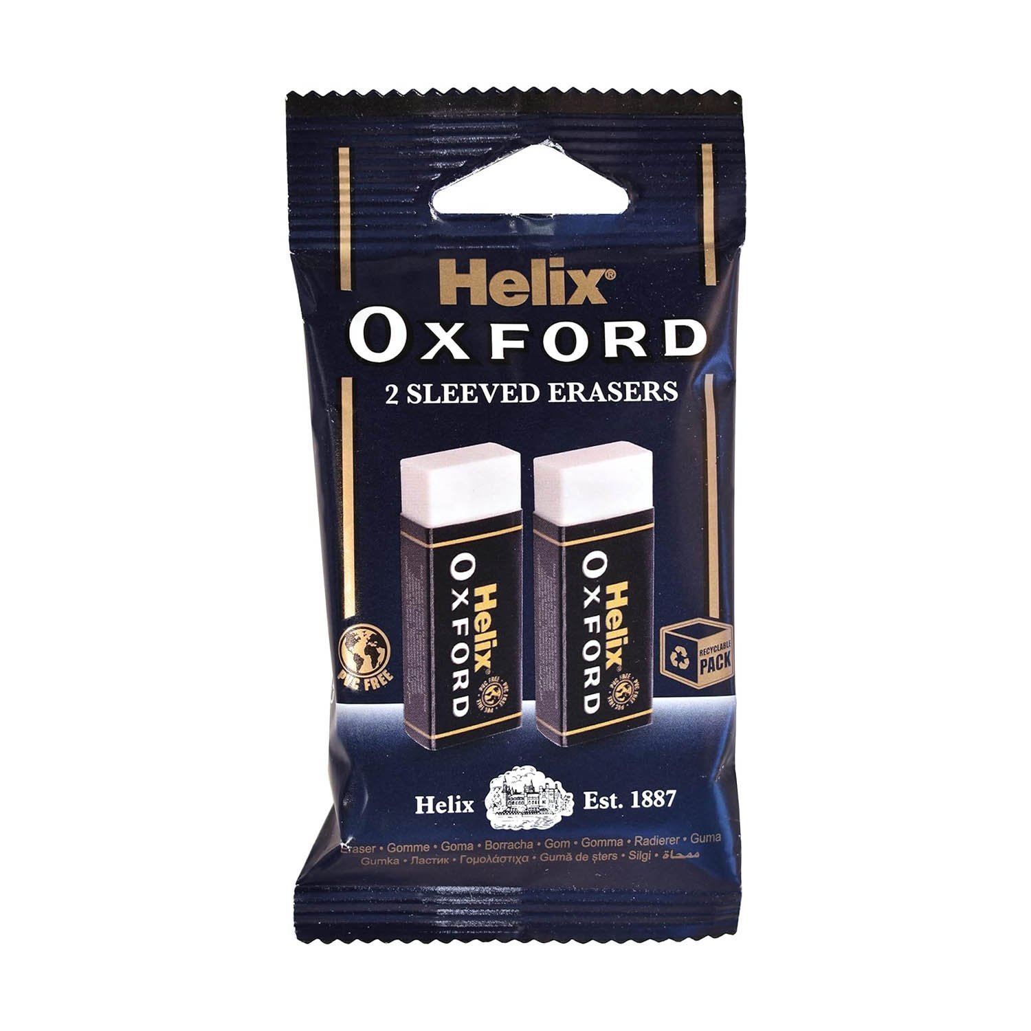 Helix Oxford Twin Pack of Erasers, Oxford Blue, Large