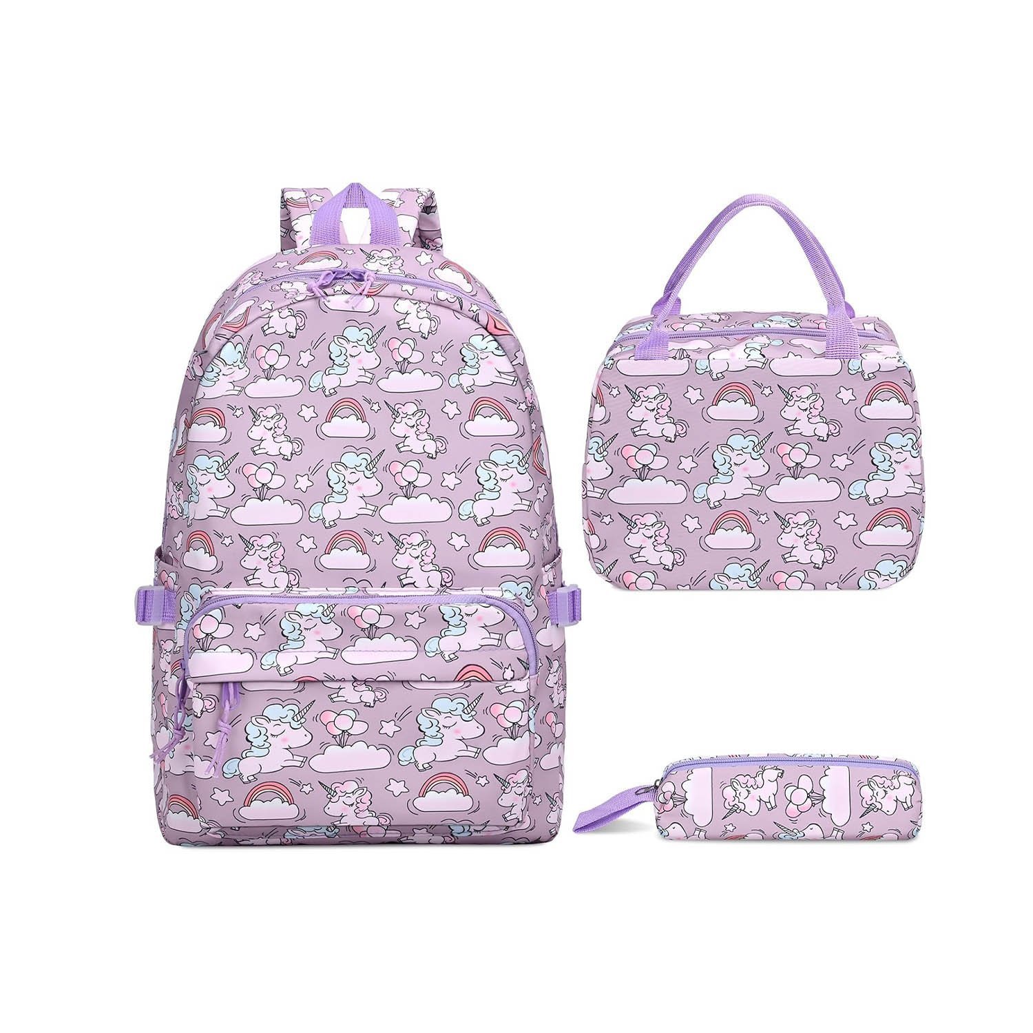 Donaky Unicorn School Bag Backpack for Girls Boys, 3 Pcs Purple Large Schoolbag Book
