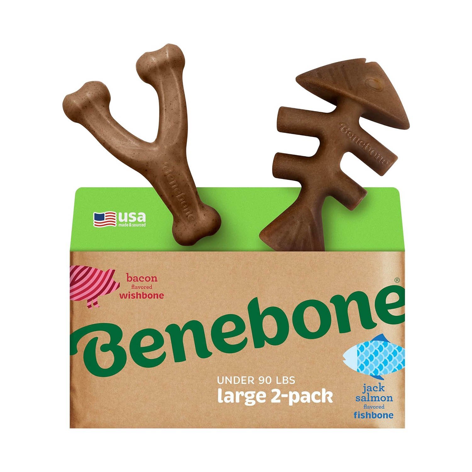 Benebone 2-Pack Indestructible Fishbone/Wishbone Dog Chew Toys, Long Lasting Tough Boredom Breaker for Dogs