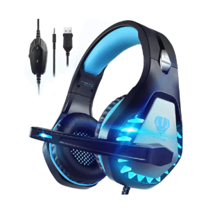 Pacrate Gaming Headset for PS4 PS5 PC Switch Xbox Headset with Noise Cancelling Wired Headset with LED Light & Mic for Mac Laptop Gaming Headset Soft Memory Earmuffs,Black Blue