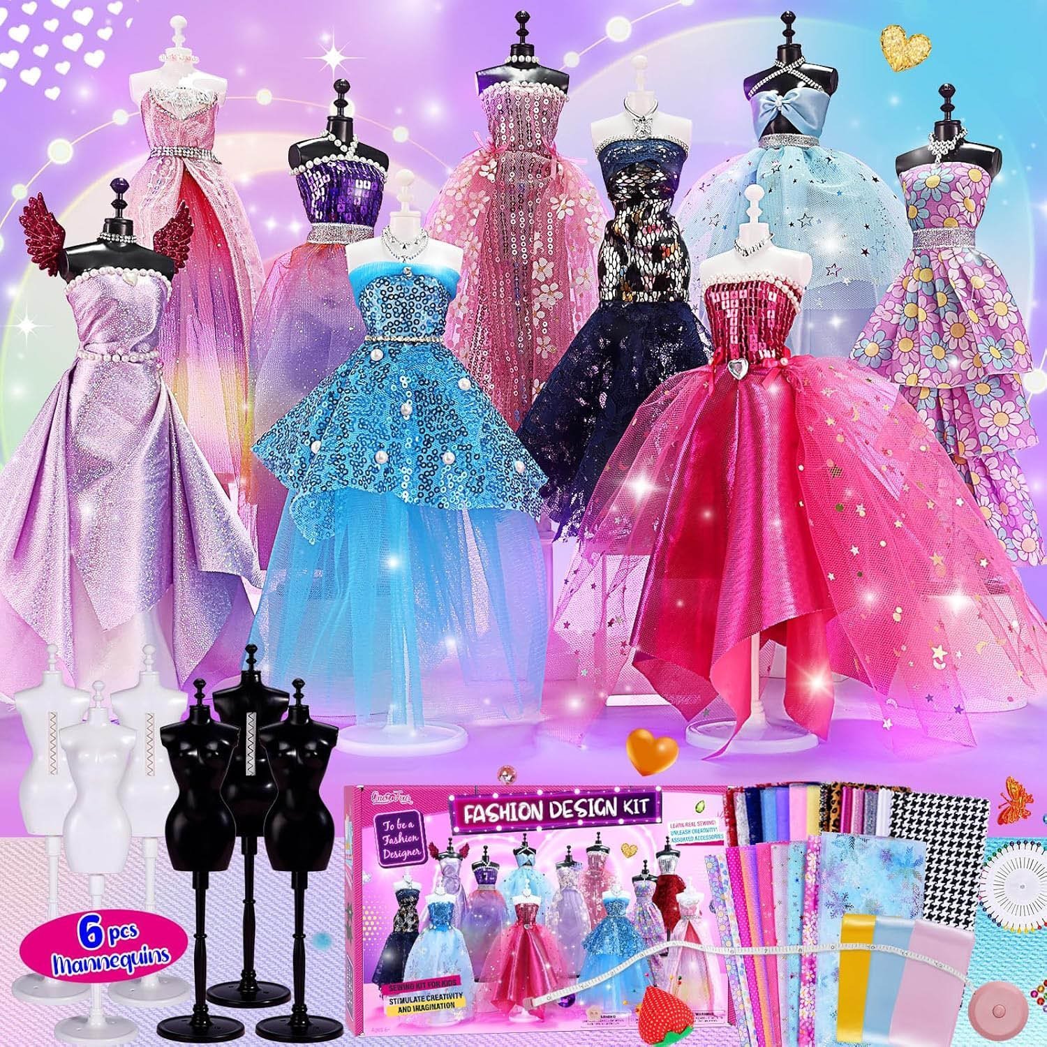 800+Pcs - Fashion Designer Kit for Girls with 6 Mannequins- Gift Present Age 6 7 8 9 10 11 12+ Visit the ONE TO FOUR Store