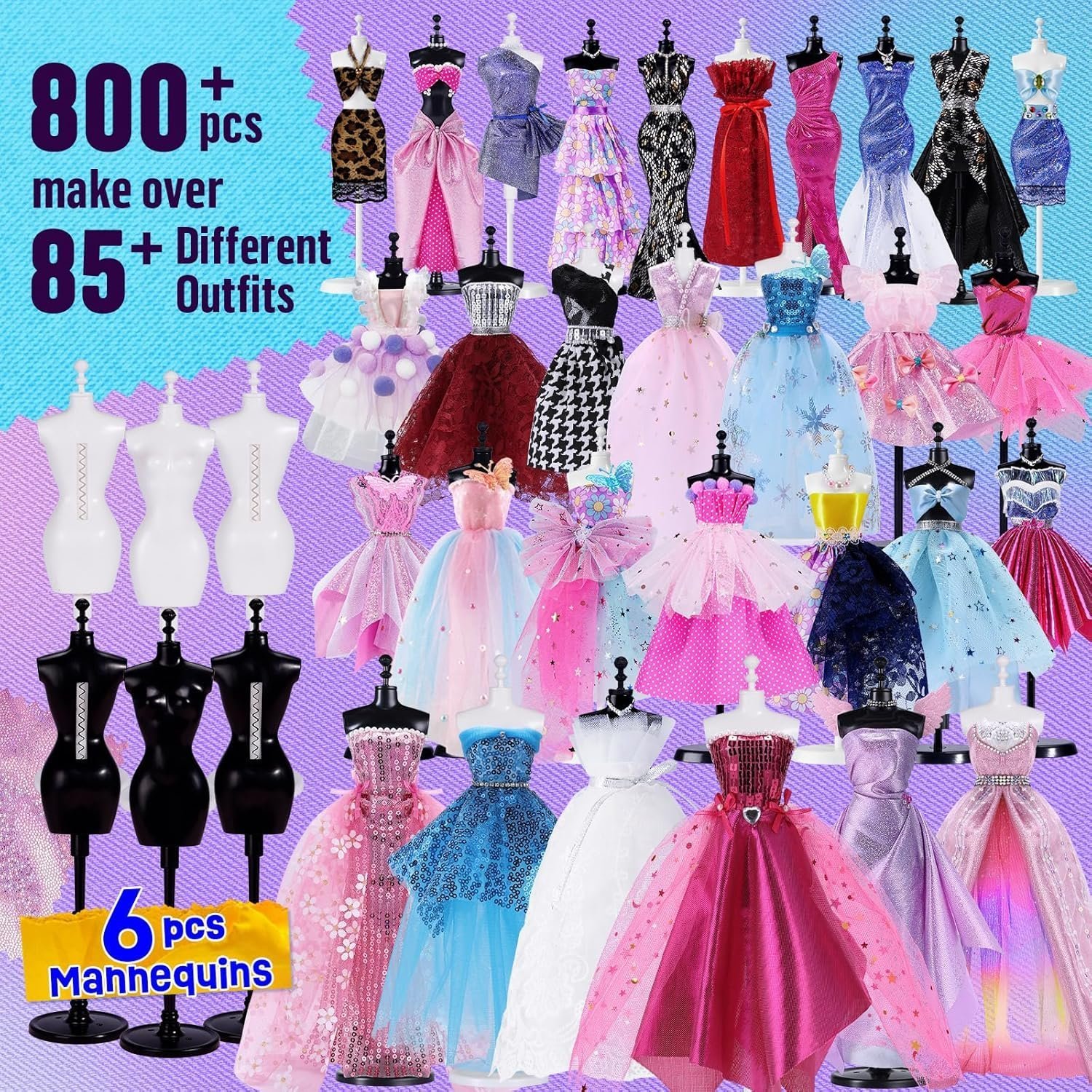 800+Pcs - Fashion Designer Kit for Girls with 6 Mannequins- Gift Present Age 6 7 8 9 10 11 12+ Visit the ONE TO FOUR Store - Image 2