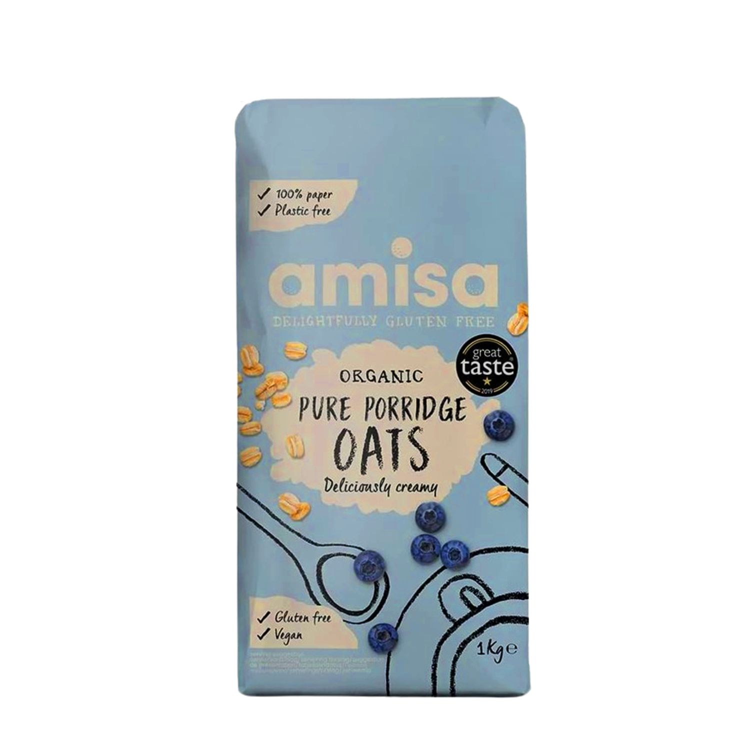 Amisa Organic Gluten Free Porridge Oats, 1kg - Batch Tested for Gluten