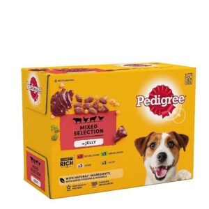 Pedigree Wet Dog Food for Adult Dogs Pouches Mixed Selection in Jelly, 12 Pouches (12 x 100g)
