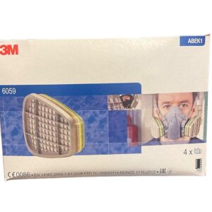3Mâ„¢ 6059 organic vapor filter, ABEK1 for 6000 and 6500 series, 4 bags of 2 pieces per box.