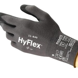 Ansell HyFlex 11-840 Professional Work Gloves, Abrasion Resistant Nitrile Coating with Firm Grip, Multipurpose Protection Gloves, Mechanical and Industrial Safety, Black, Size M...
