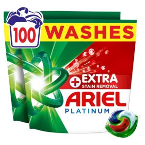 Ariel Platinum PODS®, Washing Liquid Laundry Detergent Capsules 100 Washes, +Extra Stain Removal, Remove Even 7-Day Dried-In Stains