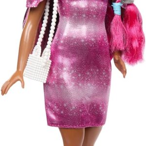 Barbie Doll, Fun & Fancy Hair with Extra-Long Colorful Black Hair and Shimmery Pink Dress, 10 Hair and Fashion Play Accessories, JDC86