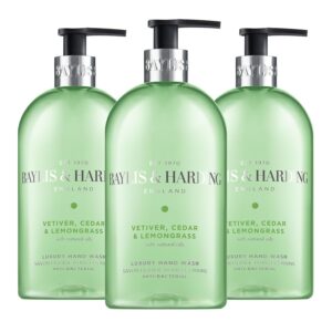 Baylis & Harding Signature Vetiver, Cedar & Lemongrass Anti-Bacterial Hand Wash 500ml (Pack of 3) - Vegan Friendly