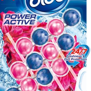 Bloo Power Active Toilet Rim Block Fresh Flowers, with Anti-Limescale, Cleaning Foam, Dirt Protection and Extra Freshness - Pack of 3 Rimblocks