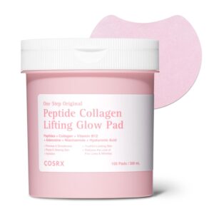 COSRX One Step Original Peptide Collagen Lifting Glow Pad, 100 Pads, Firming & Plumping Toner Pads for Makeup Prep with Peptides, Collagen, Niacinamide, Anti-Ageing Korean Skincare