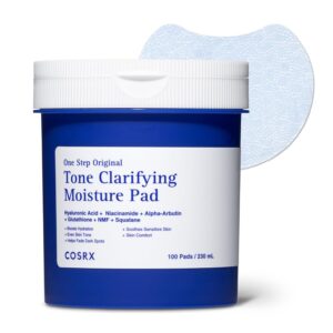 COSRX One Step Original Tone Clarifying Moisture Pad, 100 Pads, Hydrating Toner Pads with Arbutin, Glutathione, Hyaluronic Acid for a More Even-Looking Complexion, Korean Skincare
