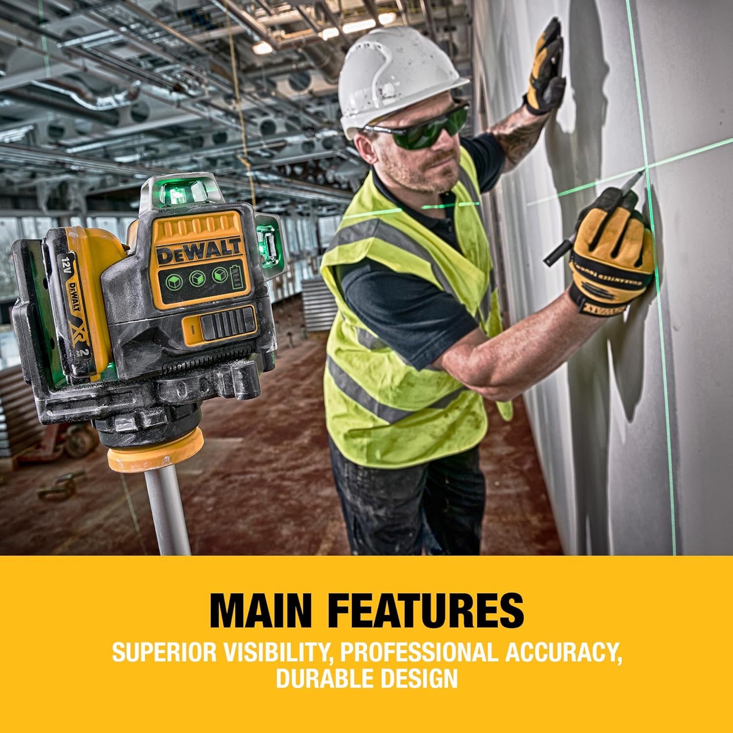 DEWALT 12V XR 3 x 360 Cross Line Green Laser, 1 X 2Ah, DCE089D1G-QW