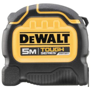 DeWALT TOUGHSERIESâ„¢ Tape Measure 5m (Width 32mm) (Metric Only) Rip-Shield ; blade coating that provides increased durability ultra-tough housing keeps the tape safe and secure...