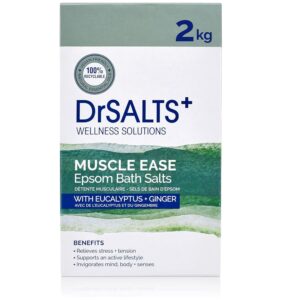 Dr SALTS Muscle Ease Epsom Salts 2kg - Soaking Therapy for Strain, Pain & Stiffness Relief with Eucalyptus, Ginger Essential Oils - Vegan, Cruelty-Free Bath