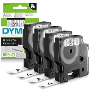 DYMO Authentic D1 Labels | Black Print on White | 12mm x 7m | Self-Adhesive Labels for LabelManager Label Printers | 4 Count