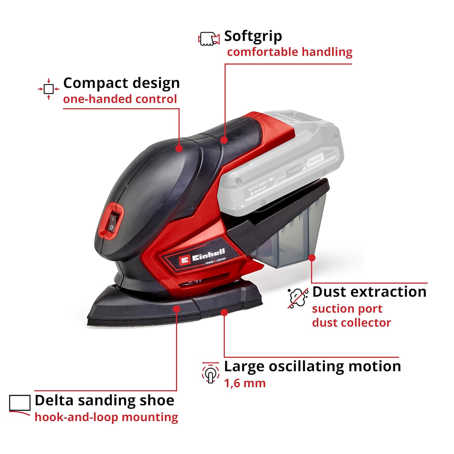 Einhell TE-OS 18/150 Li Power X-Change Cordless Detail Sander - 18 V Electric Sander for Wood, Plaster and Metal, Hand-Held Sander with Dust Collection (Battery Not Included)
