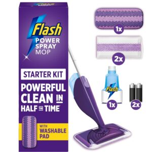 Flash Power Spray Mop Floor Cleaner Starter Kit (1 Washable + 2 Disposable Pads), All-In-One System For Your Floors