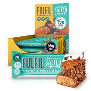 FULFIL Vitamin and Protein Bars (15 x 55 g Bars) — Chocolate Salted Caramel Flavour — 20 g High Protein; 9 Vitamins; Low Sugar