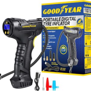 Goodyear Cordless Car Tyre Air Inflator Compressor | Digital Screen | Also Inflates Motorcycle Motorbike Cycle Bicycle Bike Tyres Inflatables