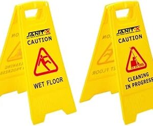 Janit-X Caution Wet Floor & Cleaning In Progress Yellow Warning A-Frame 63cm x 30cm (2)