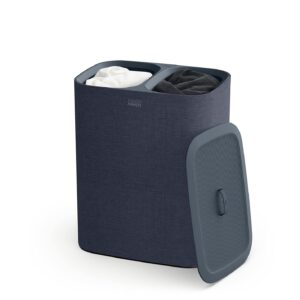 Joseph Joseph Tota 90-litre Laundry Separation Basket with lid, 2 Removable Washing Bags with Handles - Carbon Black