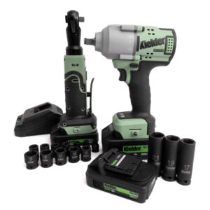 Kielder 3 Battery Bundle Box: 18v Brushless TYPE18 1/2" 850Nm Impact Wrench & 3/8" 60Nm Ratchet, with 1 x 4.0Ah, 2 x 2.0Ah, Charger, 1/2" & 3/8" Impact Sockets