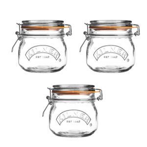 Kilner Set of 3 Round Clip Top Jars 0.5 Litre (3 x 500ml) Airtight Glass Storage Jars for Preserving Jams Dry Foods Reusable