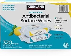 Kirkland Signature Extra-Large Antibacterial Surface Wipes, Lemon/Fresh Air Scent 320 pack