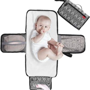 Lekebaby Portable Nappy Changing Mat Travel Baby Change Mat with Wipe-Pocket and Head Cushion, Grey