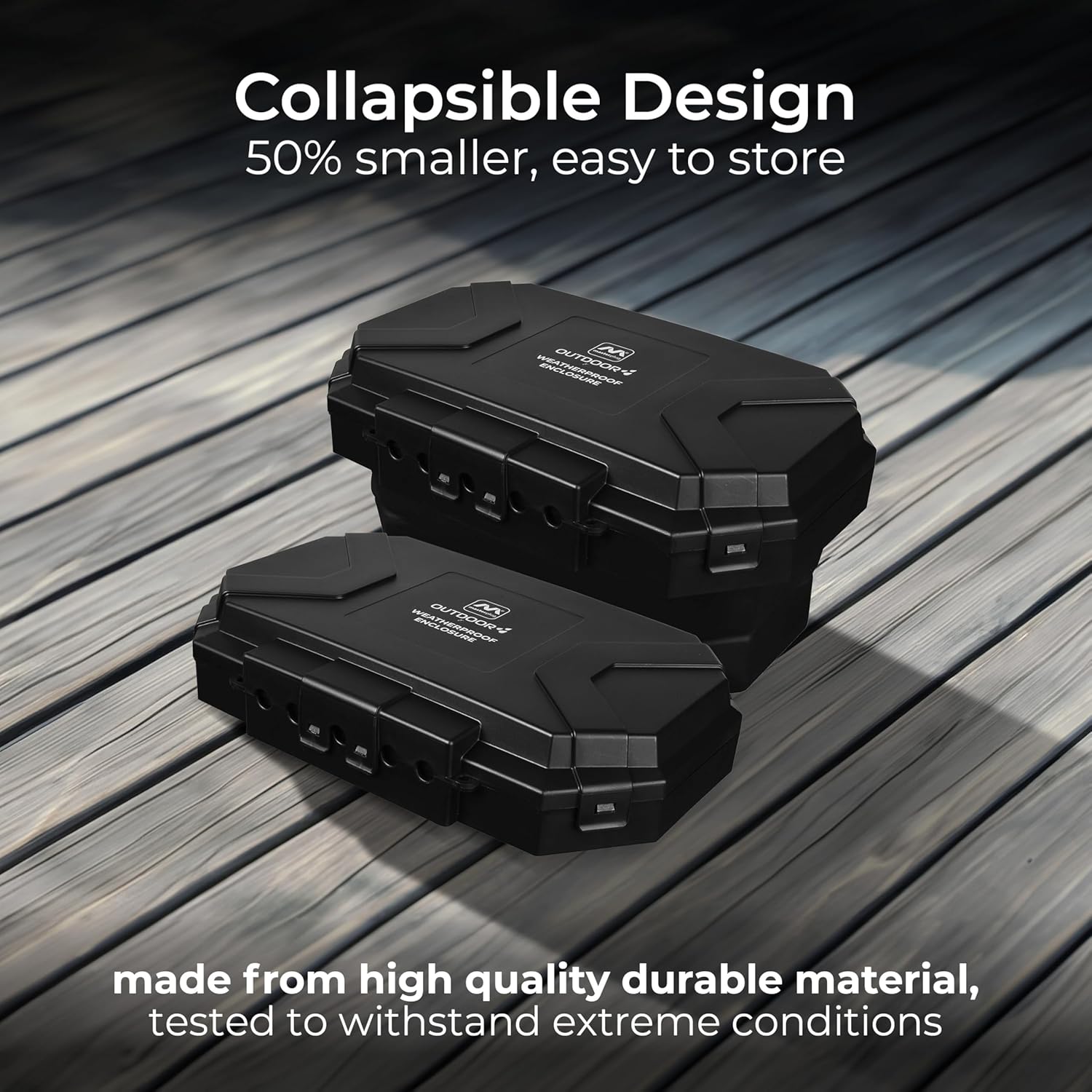 Masterplug Collapsible Electrical Connection Box, Cable Enclosure with 4 Plug Socket 8m Extension Lead, Weatherproof, Outdoor, H154mm x W376mm x D230mm, Black, IP54, WBCBBFG8B