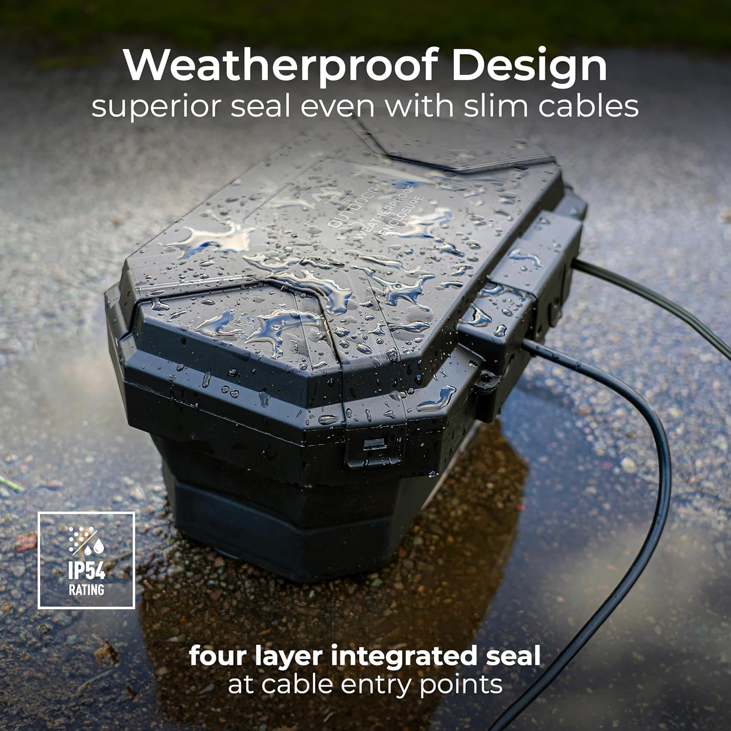 Masterplug Collapsible Electrical Connection Box, Cable Enclosure with 4 Plug Socket 8m Extension Lead, Weatherproof, Outdoor, H154mm x W376mm x D230mm, Black, IP54, WBCBBFG8B