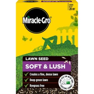 Miracle-Gro Soft & Lush Lawn Seed, Child and pet Friendly - Coverage 28m2 / 840g Box, Yellow