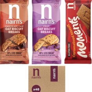 Nairn's Oat Biscuit Breaks - Variety Pack - Gluten-Free Oat Biscuits - Healthy Snacks - 3 Flavours: Choc Chip, Fruit & Caramelised Biscuit Moments - Pack of 48 (3 Biscuits per...