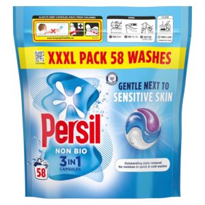 Persil Non Bio 3 in 1 Washing Capsules laundry capsules gentle next to sensitive skin for outstanding stain removal in quick & cold washes 58 washes