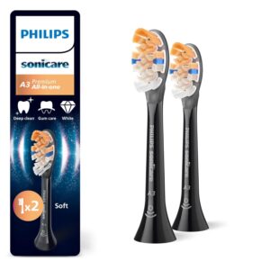 Philips Sonicare A3 Premium All-in-One, Genuine Replacement Toothbrush Heads, Black, 2 Pack, HX9092/88