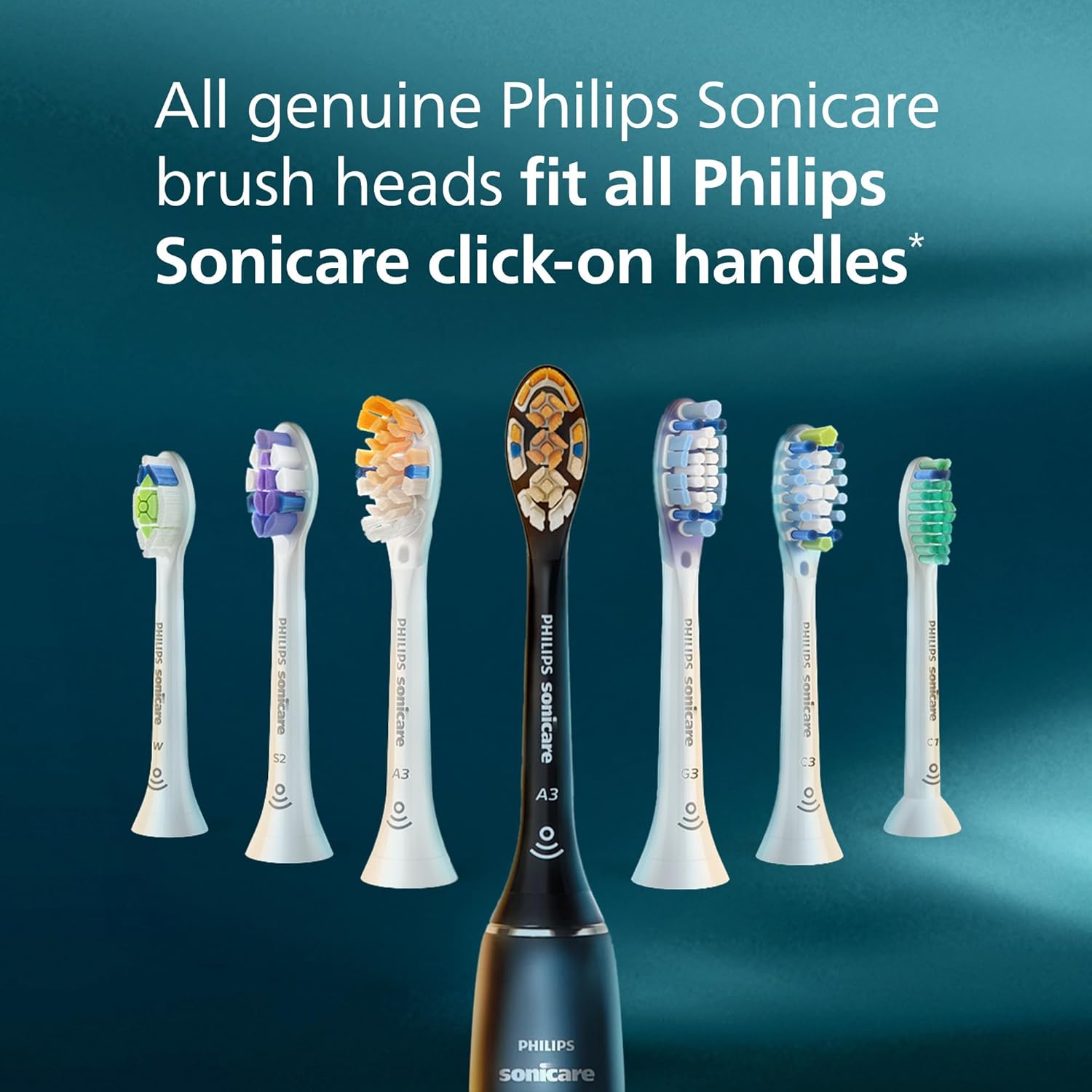 Philips Sonicare A3 Premium All-in-One, Genuine Replacement Toothbrush Heads, Black, 2 Pack, HX9092/88