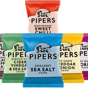 Pipers Crisps Mixed Variety Snack Box (24 x 40g Pack) – Salted, Salt & Vinegar, Cheese & Onion, Sweet Chilli, Black Pepper, Jalapeño
