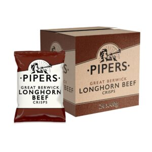 Pipers Crisps | New Flavour | Berwick Longhorn Beef | Full Case | Gluten Free, 40 g (Pack of 24)