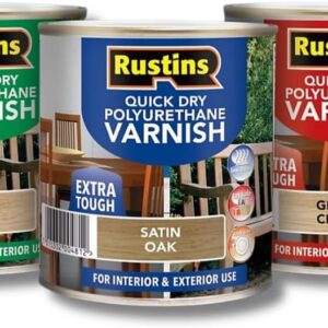 Rustins Quick Dry Poly Varnish Gloss Clear 1ltr -Tough, Water-Based Clear Finish in Gloss, Matt or Satin; Durable Protection for Interior Wood, Furniture and Floors