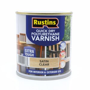 RustinsQuick Dry Poly Varnish Satin Clear 500ml -Tough, Water-Based Clear Finish in Gloss, Matt or Satin; Durable Protection for Interior Wood, Furniture and Floors