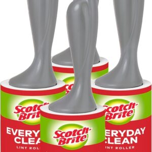 Scotch-Brite Everyday Clean Lint Roller - 4 Rolls (56 Sheets Per Roll, 224 Total Sheets) - Works Great on Pet Hair, Clothing, Furniture and More, Black