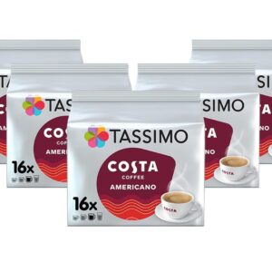 Tassimo Costa Americano Coffee Pods x16 (Pack of 5, Total 80 Drinks)