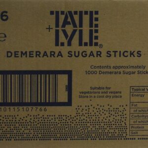 Tate & Lyle - Fairtrade Demerara Brown Sugar Sticks - Fruity, Sweet-Spiced Crystals with Crunch - For Hot & Cold Drinks, Baking and Toppings - 1000 x 2.5g