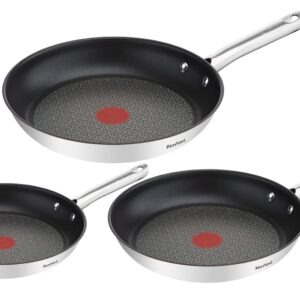 Tefal A704S3 Duetto 3-Piece Frying Pan Set | 20, 24 and 28 cm | Non-Stick Coating | Built-in Temperature Indicator | Suitable for All Hob Types Including Induction | Stainless...