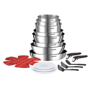 Tefal Ingenio Detachable Handle Pan 20pcs, Stainless Steel, compact, compatible with all hobs induction & oven, 2-in-1 pans and bakeware set, stackable cookware Set ideal for...