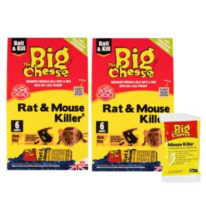 The Big Cheese Rat Poisoning Sachets - 2 Pack, 12 Total x 25g - Kills Mice and Rats, Indoor & Outdoor Use Bait Packet, Safe To Handle - Rat Killer For Mouse Traps - Super...